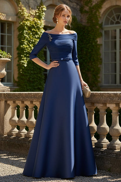 Off-the-Shoulder A-Line Evening Gown with Pockets