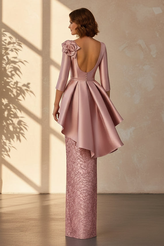 Floral Shoulder Peplum Lace Evening Gown