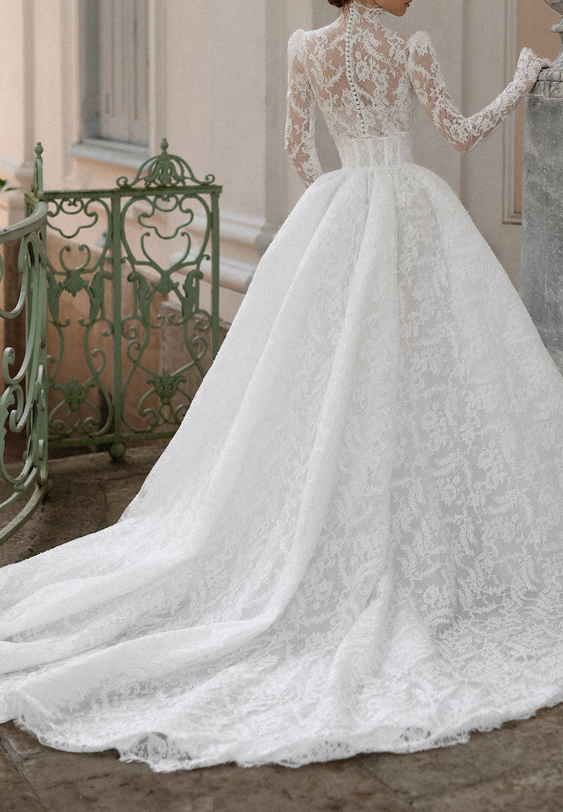 High-Neck Lace Long-Sleeve Wedding Dress
