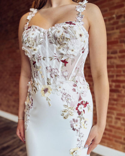 Floral Applique Corset Mermaid Wedding Dress