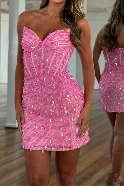 Strapless Sweetheart Sequin Corset Mini Dress