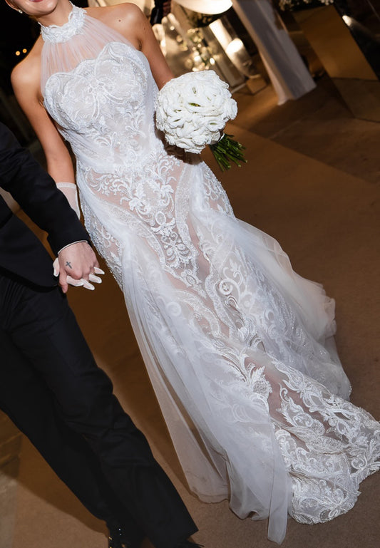 High Neck Lace Mermaid Wedding Dress