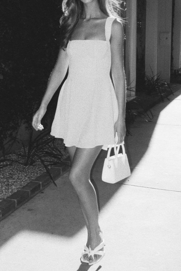 Square Neck Textured Mini Dress with Wide Straps