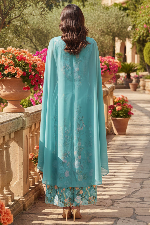 Floral Embroidered Cape Sleeve Maxi Dress