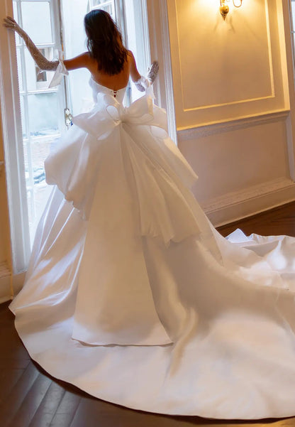 Satin Ball Gown Wedding Dress with Bow