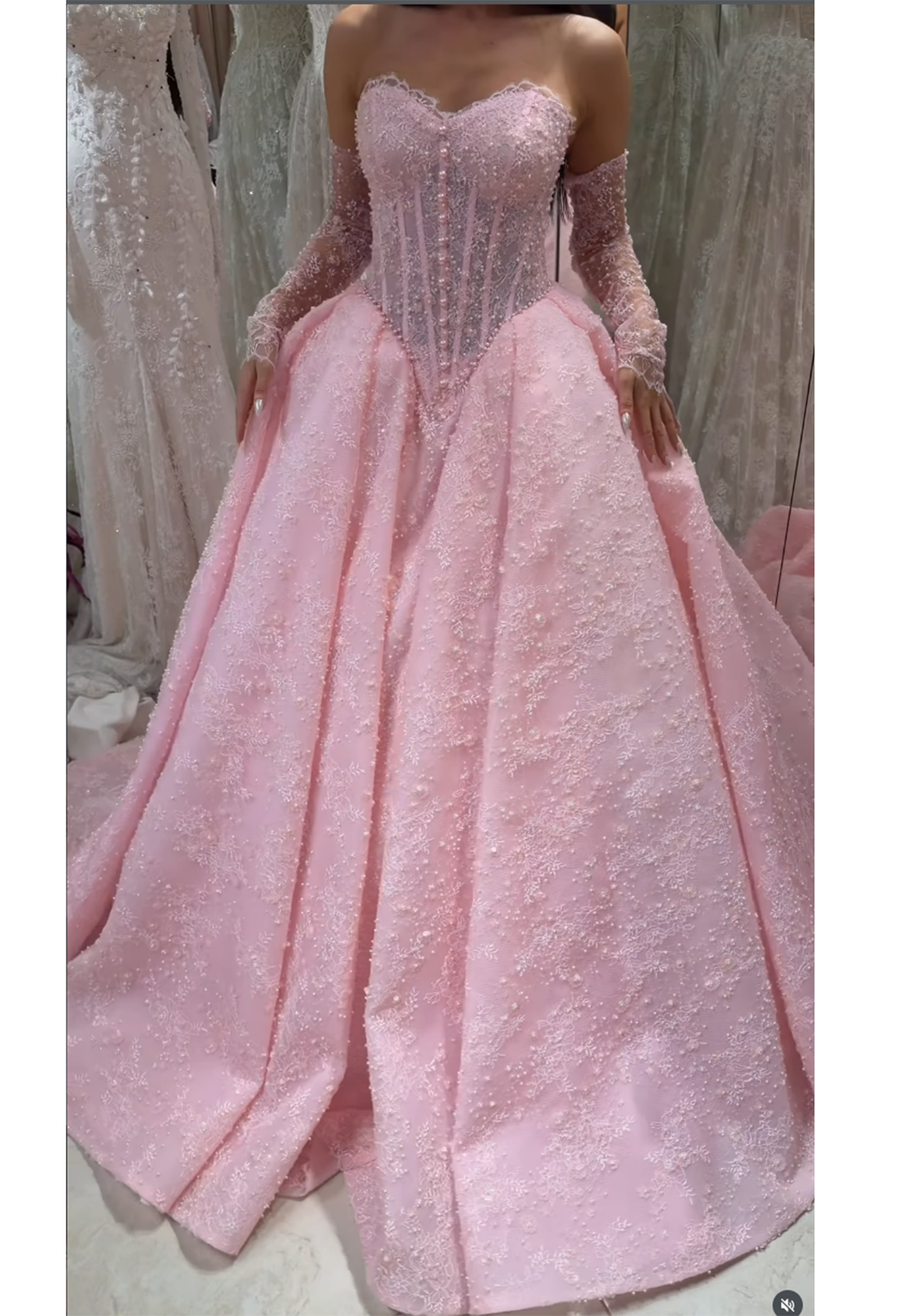 Corset Sweetheart Lace Ball Gown with Sleeves