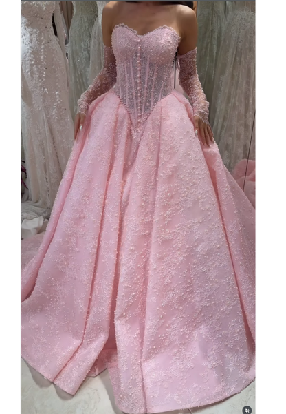 Corset Sweetheart Lace Ball Gown with Sleeves
