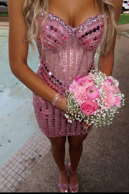 Sequin Rhinestone Corset Bodice Mini Dress