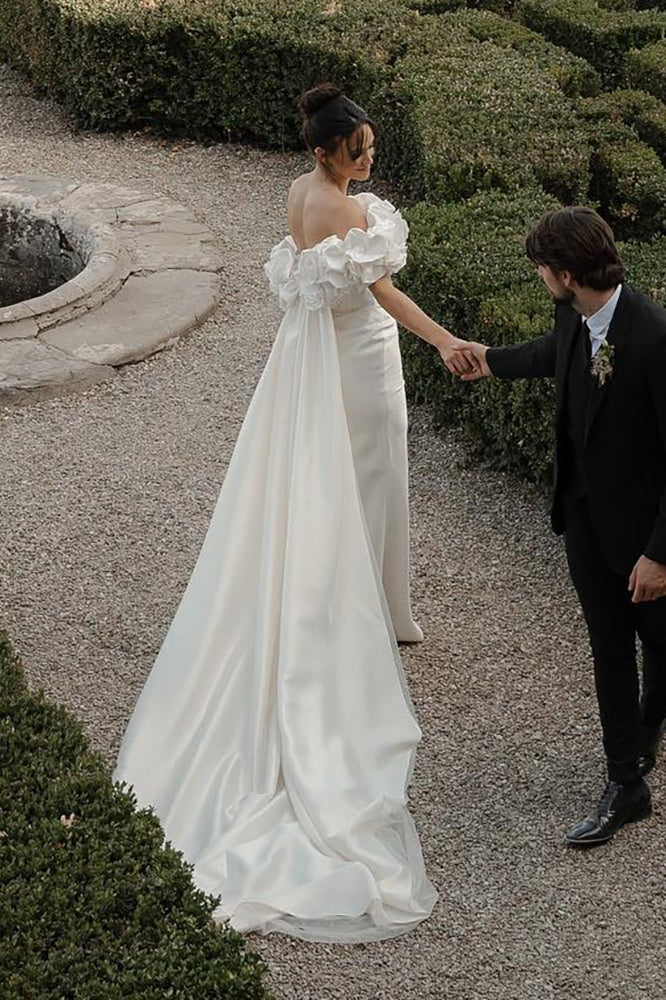 Floral Off-the-Shoulder Corset Wedding Dress