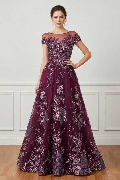Illusion Lace Applique A-Line Evening Gown