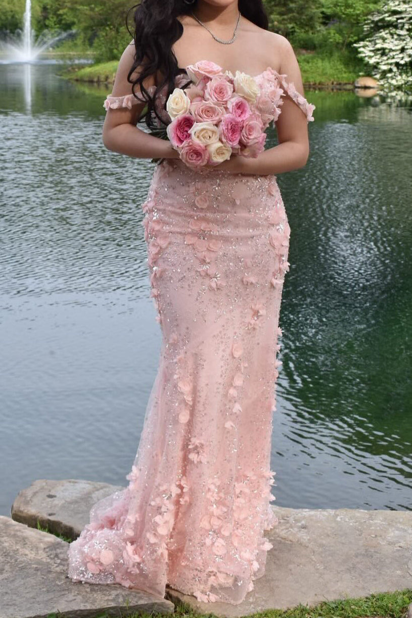 Floral Sequin Corset Formal Gown