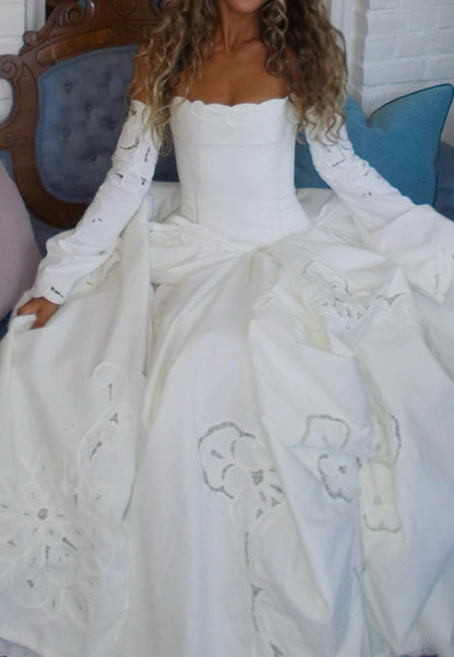 Corset Ball Gown Wedding Dress with Cutout Sleeves