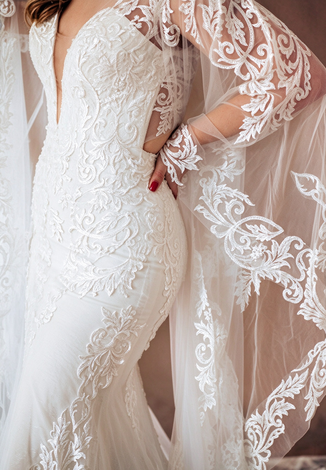 Lace Mermaid Wedding Dress with Long Cape Sleeves