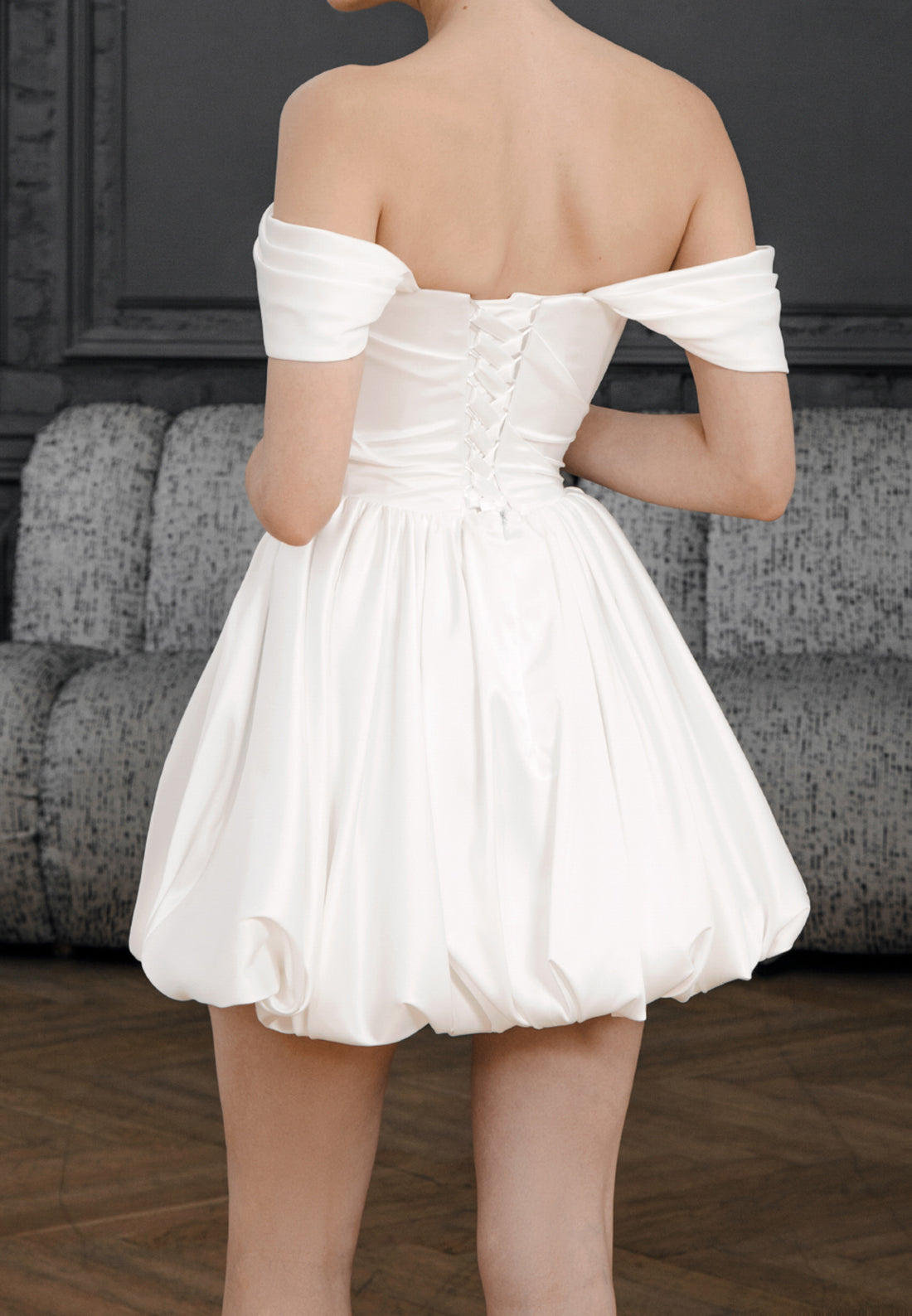 Off-the-Shoulder Bubble Skirt Corset Mini Dress