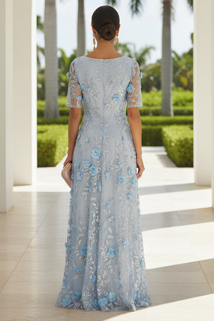 A-Line 3D Floral Embroidered Evening Gown
