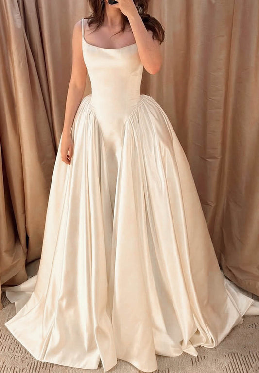 Satin Spaghetti Strap Ball Gown Wedding Dress