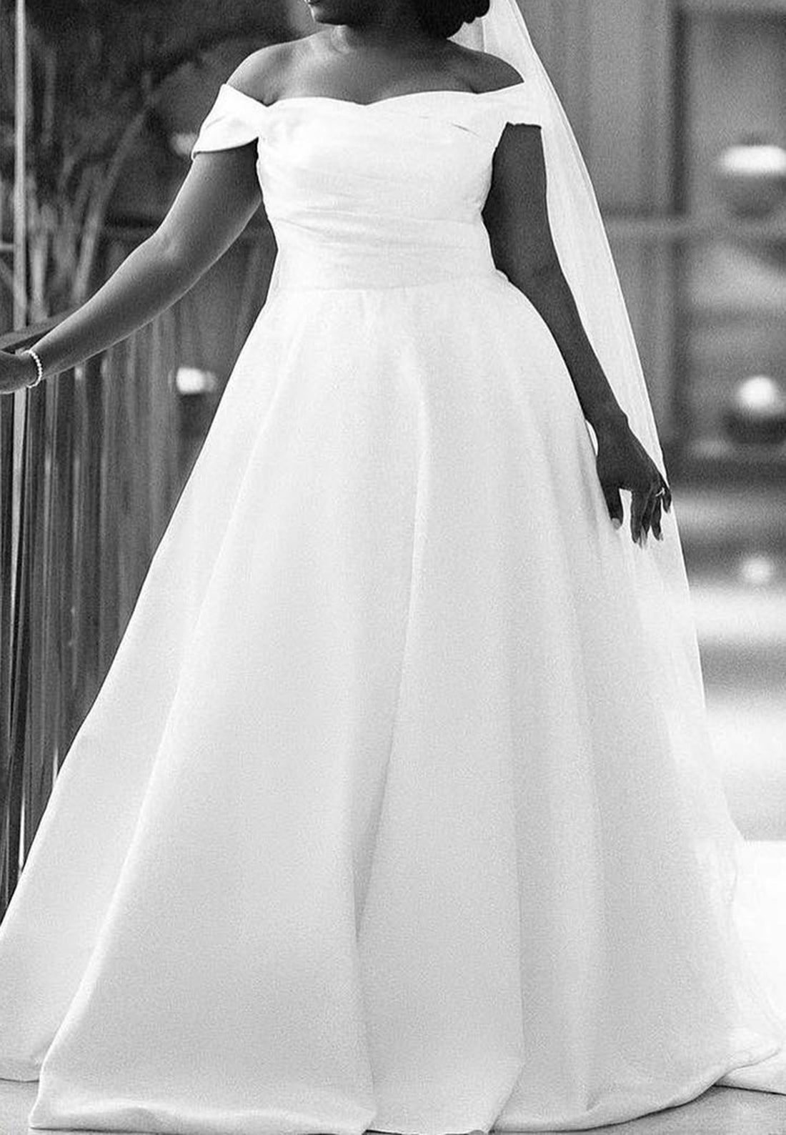 Off-the-Shoulder Satin A-Line Wedding Dress