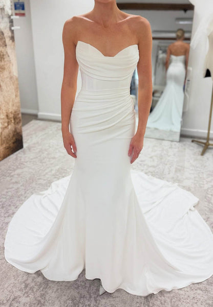 Convertible Ruched Mermaid Wedding Dress with Topper
