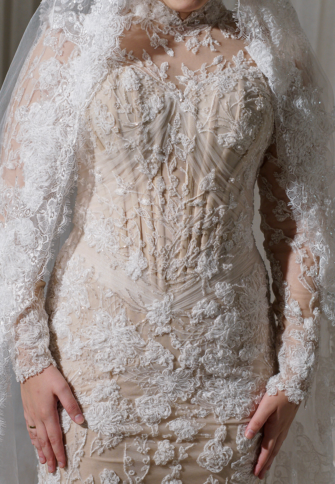 High Neck Lace Long Sleeve Wedding Dress