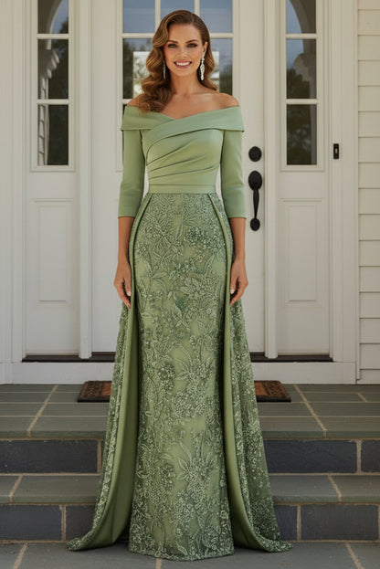 Off-the-Shoulder Embroidered Gown with Overskirt
