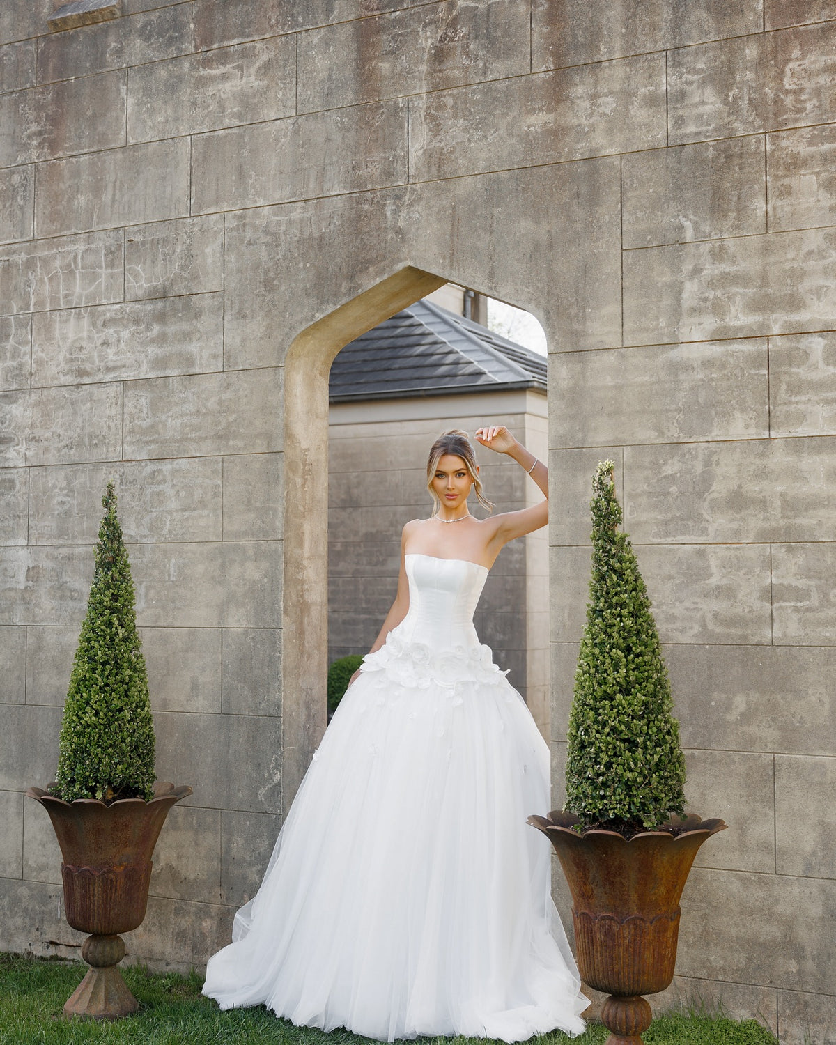 Strapless Corset Ball Gown Wedding Dress with 3D Flowers