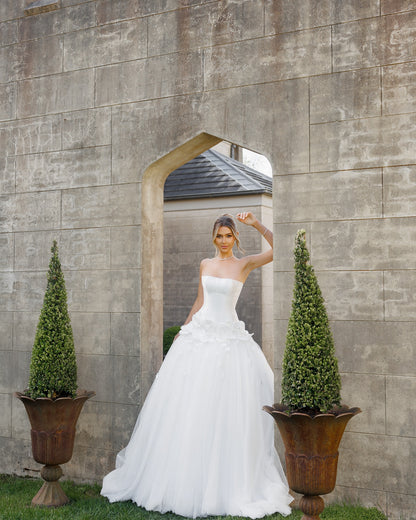 Strapless Corset Ball Gown Wedding Dress with 3D Flowers