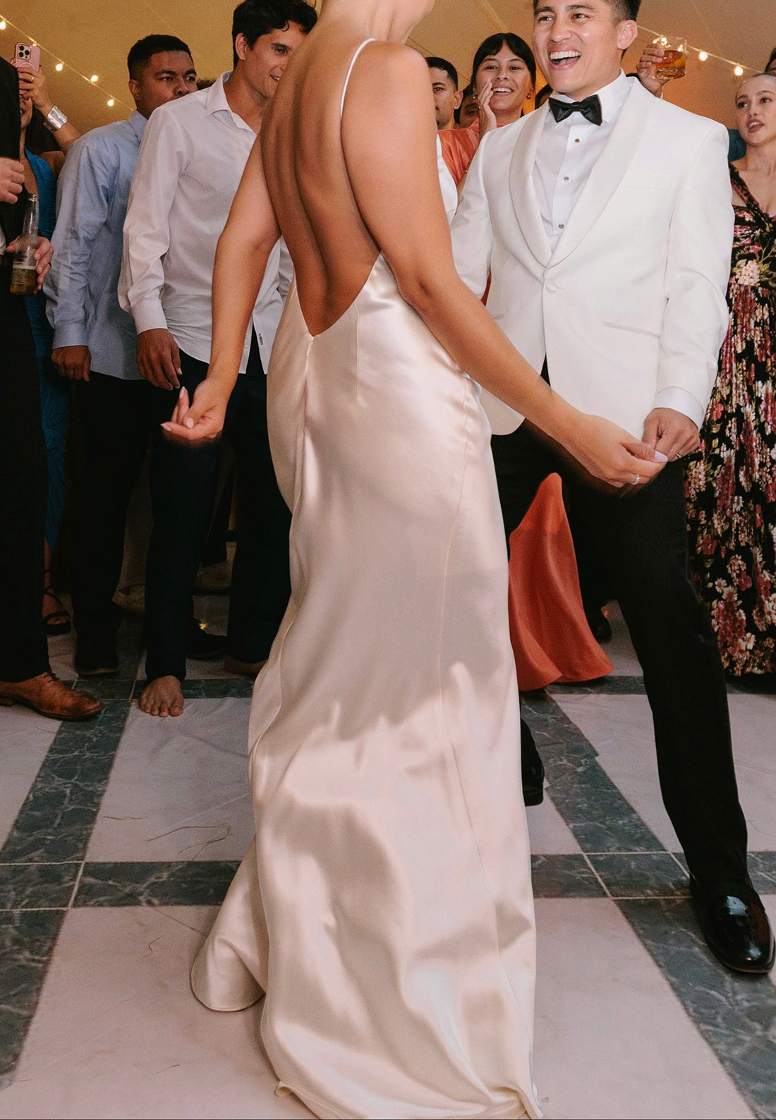 Satin Slip Wedding Dress with Sheer Cape Sleeves
