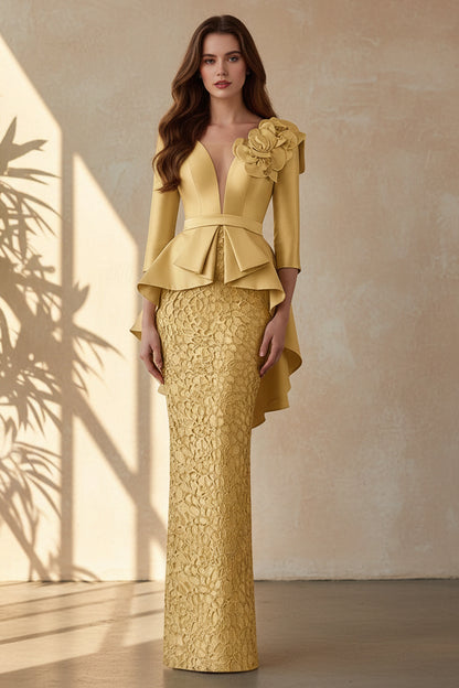 Floral Shoulder Peplum Lace Evening Gown