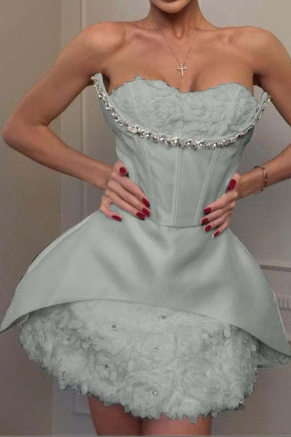 Strapless Corset Mini Dress with 3D Floral Skirt