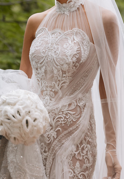 High Neck Lace Mermaid Wedding Dress