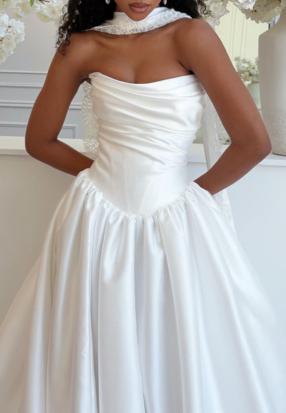 Strapless Ruched Basque Waist Ball Gown Wedding Dress