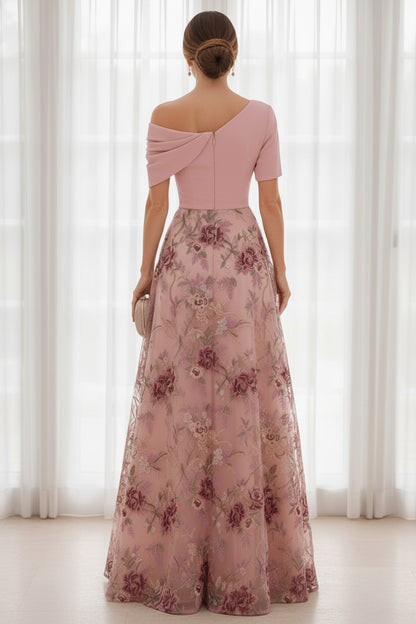 Asymmetric Embroidered A-Line Gown with Pockets