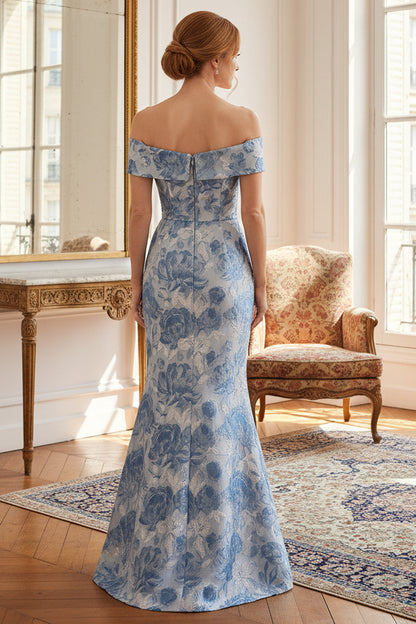 Off-the-Shoulder Floral Jacquard Mermaid Gown