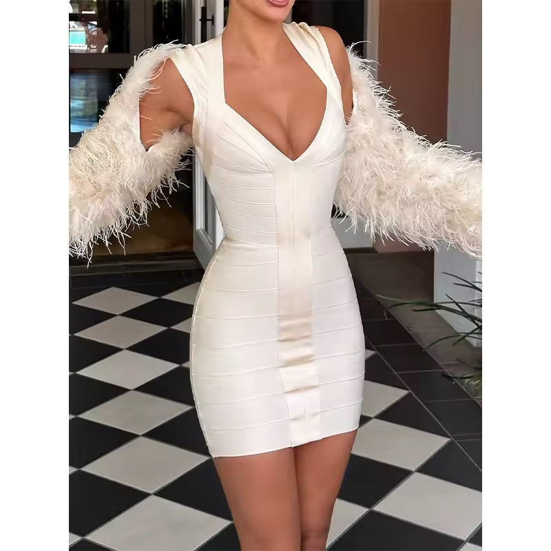 Bandage Bodycon Mini Dress with Cap Sleeves