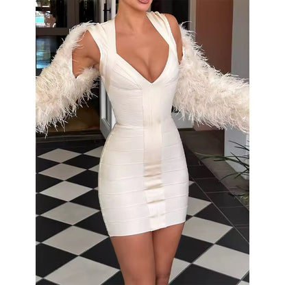 Bandage Bodycon Mini Dress with Cap Sleeves