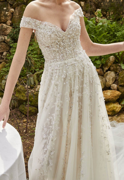 Off-the-Shoulder A-Line Tulle Wedding Dress