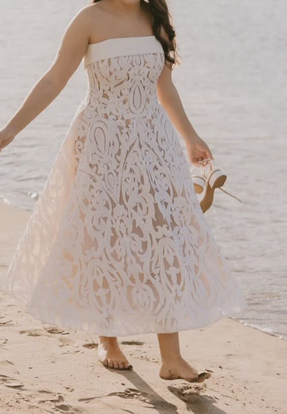 Strapless Lace Tea-Length A-Line Dress