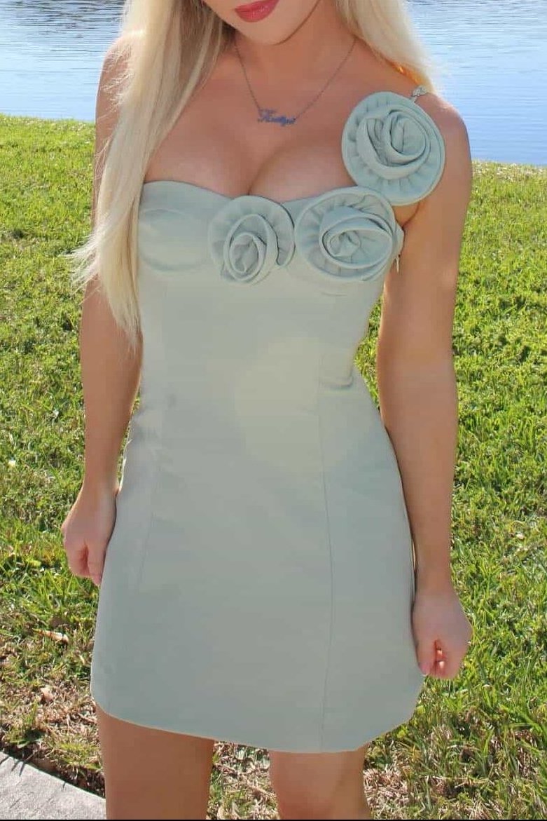 3D Rosette Detail Strapless Mini Dress