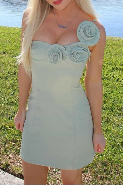 3D Rosette Detail Strapless Mini Dress