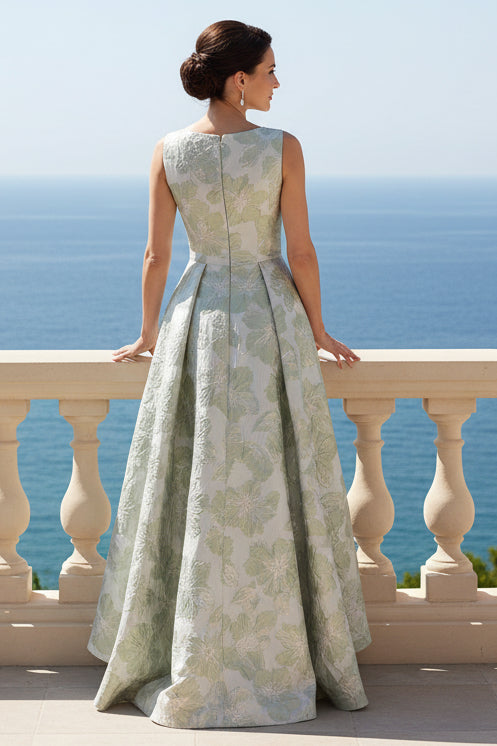 Floral Jacquard High-Low Evening Gown
