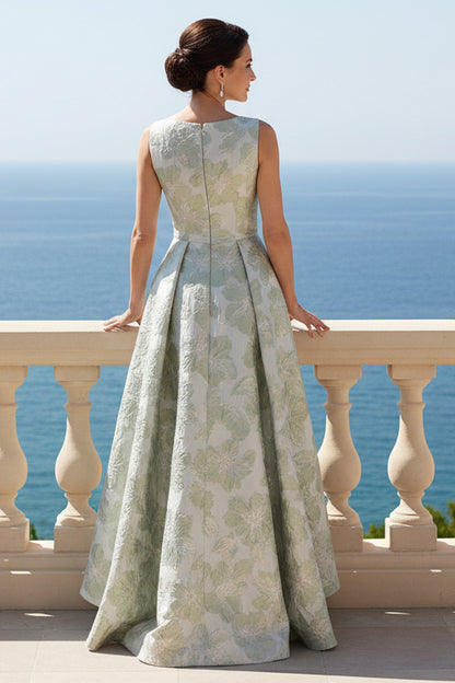 Floral Jacquard High-Low Evening Gown