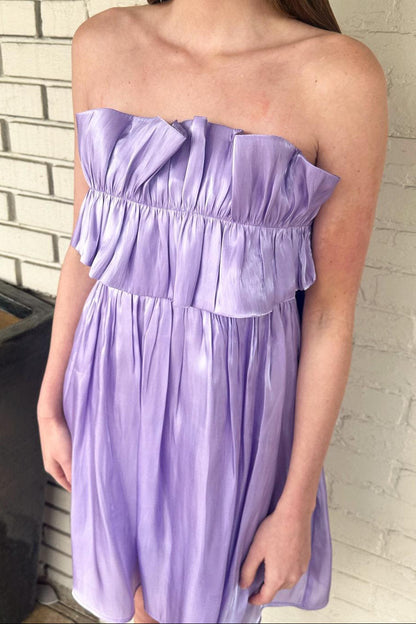 Strapless Mini Dress with Ruffle Bodice & Tie-Back