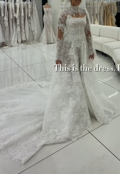 Convertible Ruched Mermaid Wedding Dress with Topper