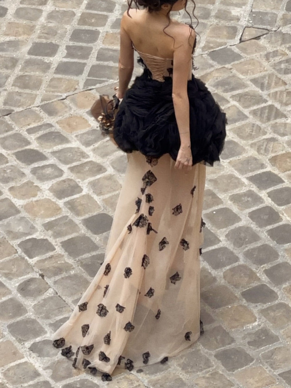 Strapless Corset Gown with Peplum Ruffle