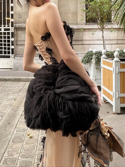Strapless Corset Gown with Peplum Ruffle