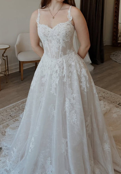 A-Line Lace Wedding Dress with Corset Bodice