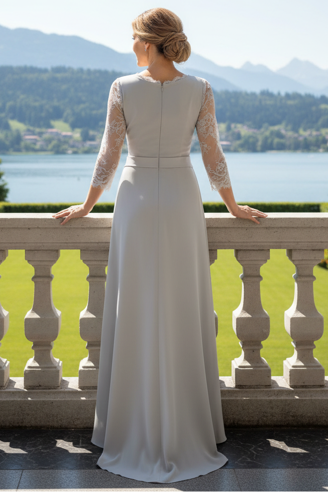 Lace-Trim Maxi Dress with Rosette and Ruffle