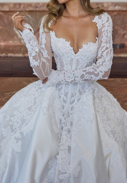 Lace Bodice Satin Ball Gown Wedding Dress
