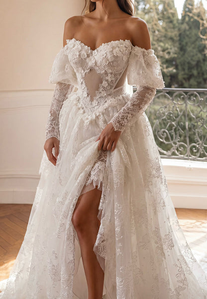 Floral Lace Ball Gown Wedding Dress with Corset