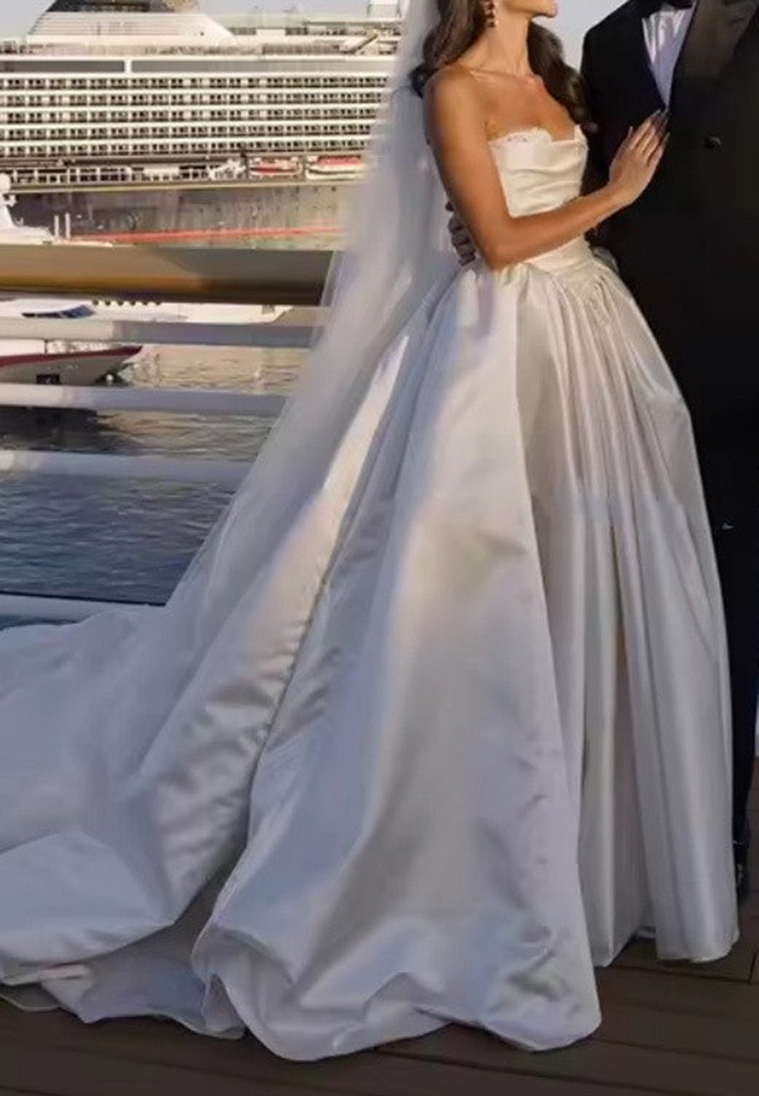 Strapless Ruched Satin Wedding Dress with Train